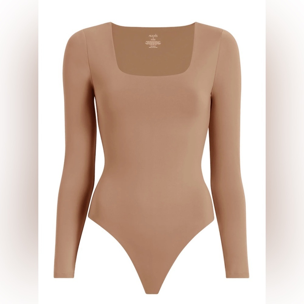 Nuuds Tan Long Sleeve Square-neck Bodysuit Size XXXL